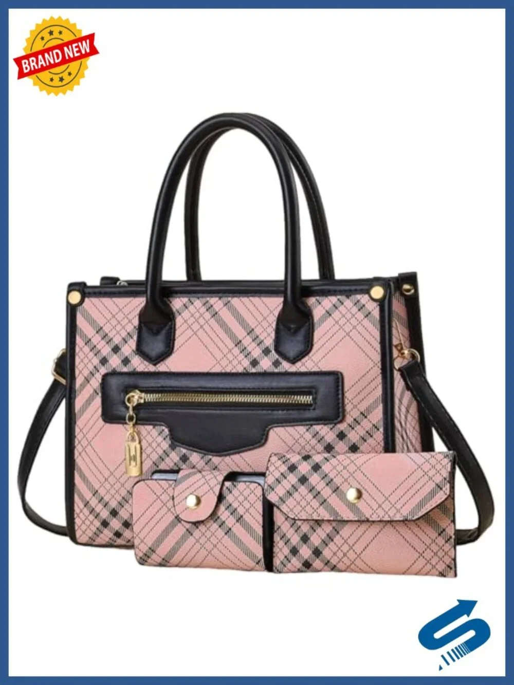 3 Pc PU Leather Tote Satchel Set with Wallet & Cardholder